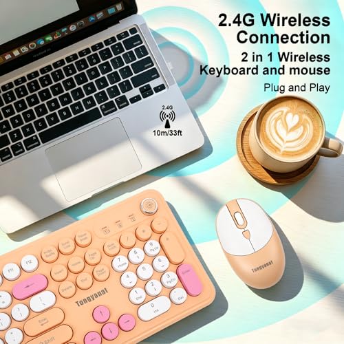Tongyangat Wireless Keyboard and Mouse Combo, 2.4G Full-Size Keyboard Mouse Set, Plug & Play, Quiet Click, Ergonomic Design, Compatible with Windows, Mac, Laptop, Desktop, Computer (T801A-Yellow) - color: T801A-Yellow