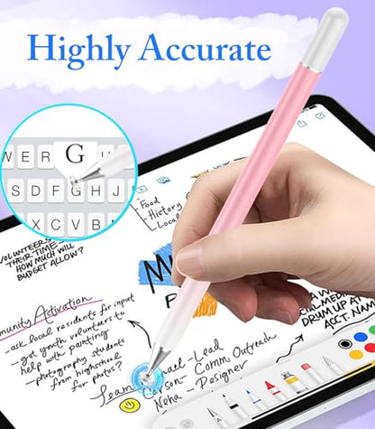 Stylus Pen for Touchscreen, Kenkor 2 in 1 Active iPad Pencil - Pink+ Purple | Stylus Pen for iPad/Android/Switch/iPhone/Samsung/Galaxy/Huawei/Surface/ViVo/OPPO/Lenovo, All Touch Screens Tablet Pencil - color: Pink+Purple