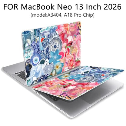 for MacBook Neo Case 13 inch 2026 A18 Pro (A3404), Anti-Scratch Protective Pattern Hard Shell Case, Trendy Laptop Cover with Keyboard Cover+Screen Film+Trackpad Film,Blue Pink Escape ﻿ - color: Blue Pink Escape