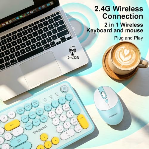 Tongyangat Wireless Keyboard and Mouse Combo, 2.4G Full-Size Keyboard Mouse Set, Plug & Play, Quiet Click, Ergonomic Design, Compatible with Windows, Mac, Laptop, Desktop, Computer (T801A-Blue) - color: T801A-Blue
