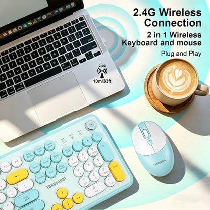 Tongyangat Wireless Keyboard and Mouse Combo, 2.4G Full-Size Keyboard Mouse Set, Plug & Play, Quiet Click, Ergonomic Design, Compatible with Windows, Mac, Laptop, Desktop, Computer (T801A-Blue) - color: T801A-Blue