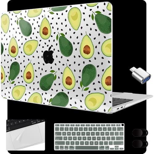 MEEgoodo for MacBook Air 13.3 inch Case 2021 2020 2019 2018 A2337 M1 A2179 A1932, Laptop Shell for MacBook Air M1 with Keyboard Webcam Cover & Trackpad Film & Type C Adapter,Avocado - color: Avocado