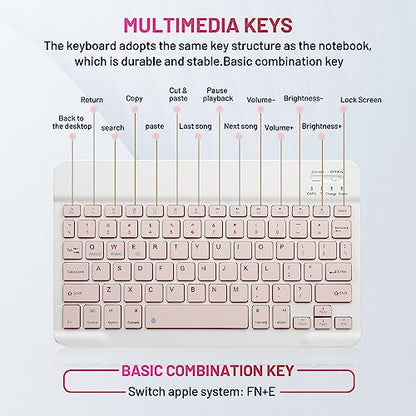 Bluetooth Keyboard and Mouse Combo Rechargeable Portable Wireless Keyboard Mouse Set for Apple iPad iPhone iOS 13 and Above Samsung Tablet Phone Smartphone Android Windows (10 inch Pink) - color: pink