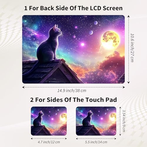 Laptop Skin Sticker 3-Piece Set,Cute Cat with Galaxy | Trim-to-fit 3-piece vinyl set with one 15 x 10.6 in lid skin and two palm-rest decals for many 12-15.6 in laptops - color: Cute Cat With Galaxy