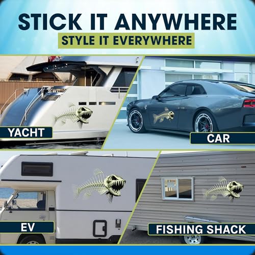 Skeleton Beautiful Fish Decal | Fishing Decal for Boat, Car, Vehicle, Truck Etc. | Waterproof Vinyl Sticker | Many Sizes & Styles Available | 12" to 40" by Digital Fish Art (Small, Position 2R) - color: Position 2r, size: Small