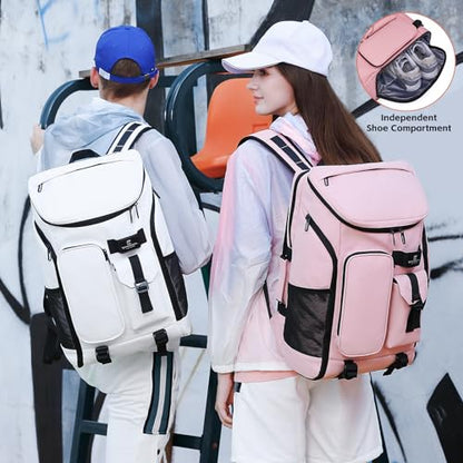 Carry on Travel Backpack for Men Women,30L Multi-Pocket 17.3inch Laptop Backpack, Sports Gym Tennis Badminton Backpack with Shoe Compartment-Pink - color: Pink-30l