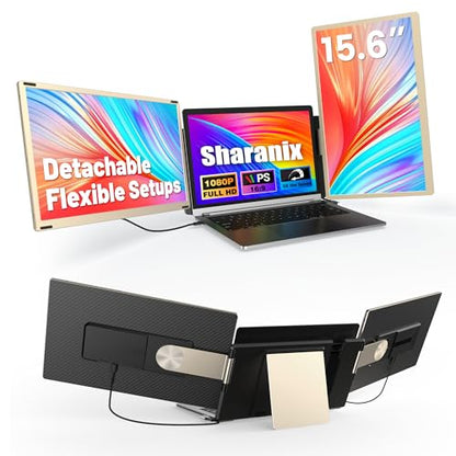 Laptop Screen Extender, 15.6" Detachable Triple Portable Monitor, 1080P FHD IPS Display, Sturdy & Durable, USB-C/HDMI Plug-Play Monitor Extender for Mac/Win/Android, Fits 13-17" Laptops - size: 15.6" Triple Screen