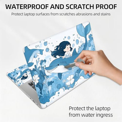 Ocean Fairy Whale Universal Laptop Skin Sticker 3PCS, Protective Decal Trim-to-Fit 11.6" 13.3" 14" 15.6" Laptop Vinyl Cover, Removable Anti-Scratch Computer Decal Protector - color: Ocean Fairy Whale