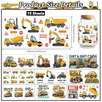 Construction Vehicle UV DTF Cup Wraps, 10 Sheets Transfer Sticker | Waterproof UV DTF Stickers, Custom Vinyl Decals for 16oz Coffee Cups Tumblers Bottles Mugs, DIY Gifts & Crafts - style: Construction Vehicles