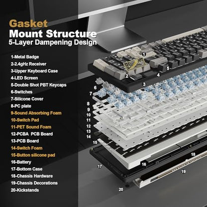 YUNZII IF99 96% Wireless Mechanical Keyboard (Black, Gateron Zero Switch) | QMK/VIA Keyboard with LCD Display,Custom Magnetic Badge,8000mAh Battery,Hot Swap Gasket,RGB,for Gaming/Mac/Win - color: Black, size: Gateron Zero Switch