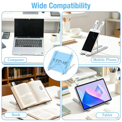 Marte Vanci Laptop Stand for Desk, Portable Computer Riser with 7 Adjustable Angles, Foldable Notebook Holder Ergonomic Ventilated Cooling Aluminum Computer Stand for Laptops Tablets up to 16” Silver - color: Silver