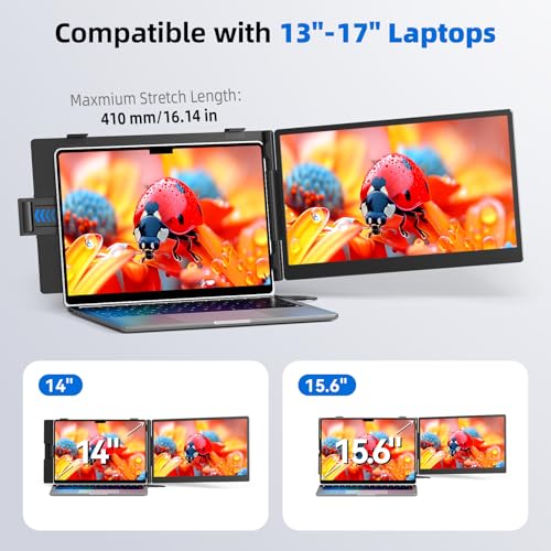 ROYY 14.2" Laptop Screen Extender, 1080P FHD Portable Monitor for Laptop with 1.8lb Lightweight Design, Plug & Play USB-C/HDMI External Screen for 13-17" Laptops, Travel & Home Office | 1080P FHD IPS, 300-nit, 72% NTSC display; Driver-free USB-C/HDMI; Mir