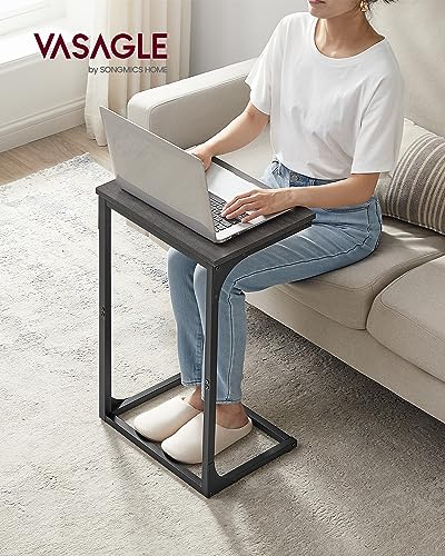 VASAGLE C-Shaped End Table, Side Table for Sofa, Couch with Metal Frame, Small TV Tray for Living Room, Bedroom in Misty Gray and Black ULET353B68 - color: Misty Gray + Black