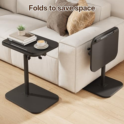 TV Tray Table, Sofa Side Armrest Tray, Adjustable Height, Flip-Top, Snack Side Table with 360° Swivel and 180° Tilt, C Shaped End Table for Couch, Small Spaces, Bed, Chair, Black - color: Black
