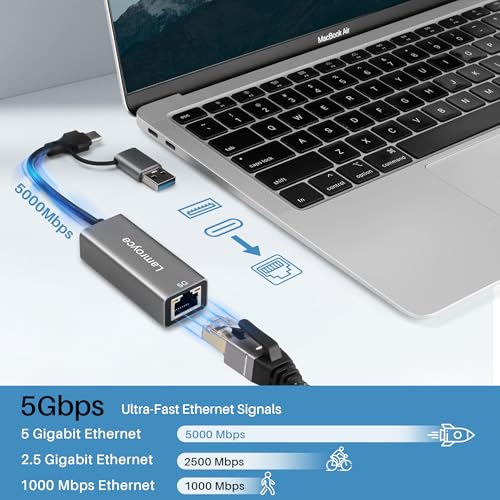 USB 3.0 to Ethernet Adapter 5G, USB C 3.1 to RJ45 5Gigabit LAN (5000Mbps) Network Internet Adapter Converter, Support 2.5G/1000/100/10Mbps, Plug and Play,for Laptop, MacBook, Windows, MacOS,Linux - style: 5G