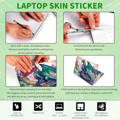Laptop Skin Sticker Decal, Universal Protective Cover Fit 12 13 14 15.6 Inch Notebook, Reusable Water-Resistant Vinyl Decal w/ 2 Wrist Pads for Business Travel Office, Creek Green Dragon - color: Creek Green Dragon