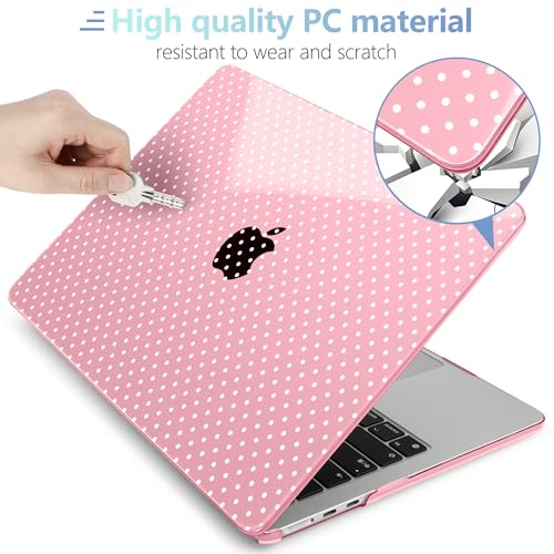 MEEgoodo for M5/M4/M3/M2 MacBook Air 15 inch Case 2026 2025 2024 2023, Case Fit Model (A3448/A3241/A3114/A2941) for MacBook Air 15.3 inch, Cherry Blossom Pink&Polka Dots - color: Cherry Blossom Pink&Polka Dots