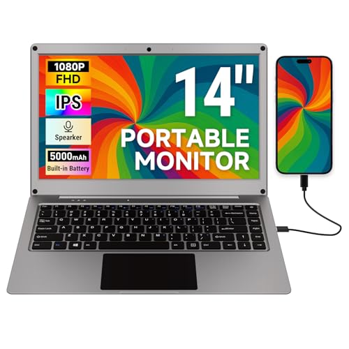 ELECROW Portable Monitor with Keyboard, 14 Inch Lapdock Display with Built-in Battery & RPi5 Adapter, 1080P FHD IPS USB C Computer Monitors Compatible with Raspberry Pi, PC, Phone, Mac, Game Console