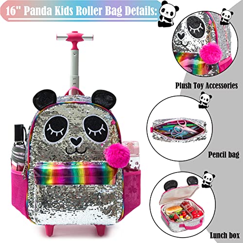 School Kids Rolling Backpack for Girls 3PCS With Trolley Wheeled Backpacks - color: Silver Red