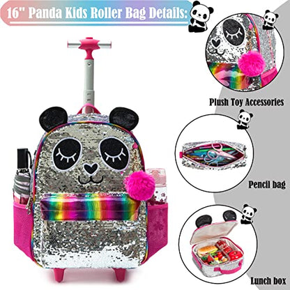 School Kids Rolling Backpack for Girls 3PCS With Trolley Wheeled Backpacks - color: Silver Red
