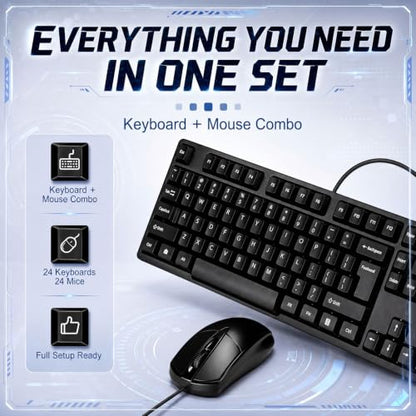 Tellegloww 24 Sets USB Wired Keyboard and Mouse Combo Bulk,Black | Keyboard and Mouse for Office Business Enterprise Workstation, Plug and Play Computer Peripherals for Pc Desktop Laptop