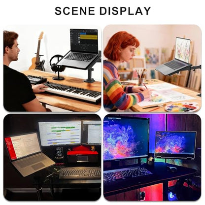 WALI Laptop Desk Mount for 17 inch Notebook, Adjustable Single Monitor Arm with Laptop Holder for 32 inch Screen, Laptops Stand with Ventilated Tray, Up to 22 lbs, (M00LP), Black - size: Single, style: Adjustable Desk Mount