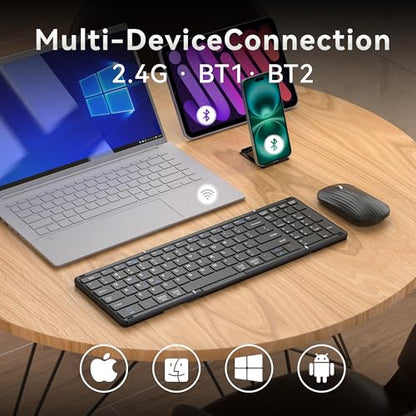Gurjot Foldable Keyboard and Mouse, Folding Bluetooth Keyboard Combo | 2.4G + BT5.1 X2, Full-Sized Portable Rechargeable Keyboard & Keyboard Mouse Set for Windows Android Mac iOS Business Travel