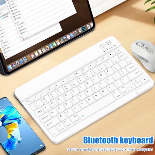 Bluetooth Keyboard for iPad 10th Generation, iPad Pro 13/12/11/10/9/8/7 inch, iPad Air 13/11th Gen, iPad Mini, IOS Windows Android Tablets - Slim Wireless Portable Travel Office Computer Accessories - color: White