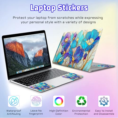 Universal Laptop Skin Sticker Decal, Compatible with MacBook HP Dell Lenovo 12"-15.6", Reusable Vinyl Notebook Cover 3PCS Set, High-Recognition Film-Blue Purple Stained Glass Flower - color: Blue Purple Stained Glass Flower