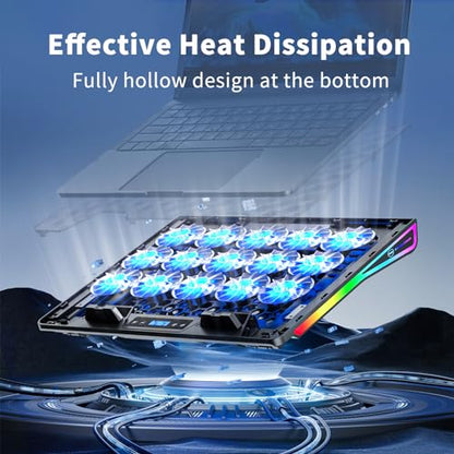 KeiBn Laptop Cooling Pad, Gaming Laptop Fan Cooling Pad with 15 Quiet Fans, RGB Laptop Cooler for 10-17.3 Inch, 4 Height Stands, 2 USB Ports - Blue - size: AA2-15-Blue