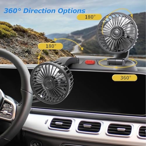 Adjustable Dual Head Car Cooling Fan-Brushless Motor-2 Speeds, 360 Rotation, for Car Dashboard, SUV/RV/Truck/Sedan/Cruise/Office, USB Powered (Dual-5V) - color: Dual-5V