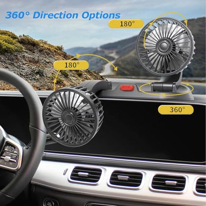 Adjustable Dual Head Car Cooling Fan-Brushless Motor-2 Speeds, 360 Rotation, for Car Dashboard, SUV/RV/Truck/Sedan/Cruise/Office, USB Powered (Dual-5V) - color: Dual-5V
