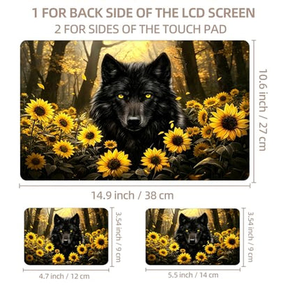 Universal Laptop Skin Sticker for 12/13/14/15.6 Inch Laptops, Reusable Vinyl Laptop Decal Cover, Waterproof Scratch Resistant Notebook Skin with 2 Wrist Pads,Sunflower Wolf - color: Sunflower Wolf