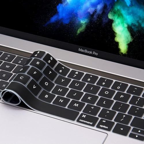 Soft Silicone English Language Keyboard Cover Skin Compatible with MacBook Pro 13 inch and 15 inch with Touch Bar Models: A2159 / A1989 / A1990 / A1706/ A1707 - Release 2019 2018 2017 2016 (Black) - color: English Language, Black, size: Compatible for Mac