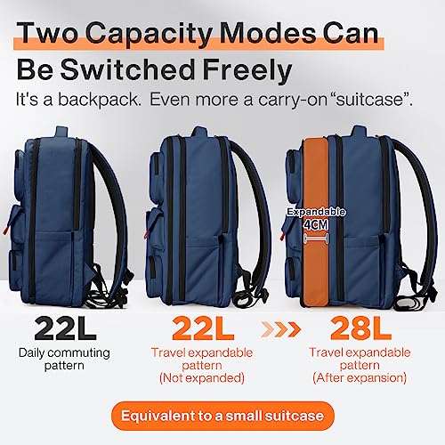 mixi Large Capacity Expandable Travel Backpack for Women & Men 15.6'' Laptop Carry On Weekender Bag Outdoor Hiking with Multifunction Pockets 180° Open Water Resistant 18 Inch 28L, Nautical Blue - color: Expandable Nautical Blue