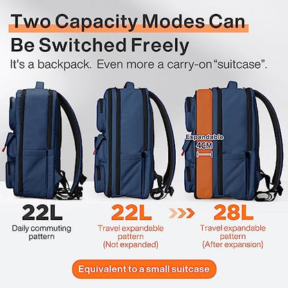 mixi Large Capacity Expandable Travel Backpack for Women & Men 15.6'' Laptop Carry On Weekender Bag Outdoor Hiking with Multifunction Pockets 180° Open Water Resistant 18 Inch 28L, Nautical Blue - color: Expandable Nautical Blue