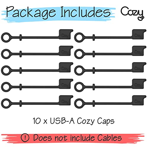 Cozy USB A Cable Caps, Dust Protection Covers with Tether, Travel Portable, Black, 10 Pack - color: USB-A (10) Black