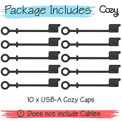 Cozy USB A Cable Caps, Dust Protection Covers with Tether, Travel Portable, Black, 10 Pack - color: USB-A (10) Black