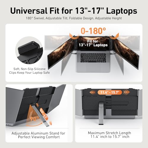 14.1'' Triple Laptop Screen Extender, 2.2lbs Ultra-Light Portable Monitor | 1080P FHD IPS, Fits 13-17.3" Laptops, USB-C Plug & Play No Driver, Extended for Windows/Mac/Chrome, Aluminum Alloy Body - color: 14" Dark Grey