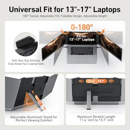 14.1'' Triple Laptop Screen Extender, 2.2lbs Ultra-Light Portable Monitor | 1080P FHD IPS, Fits 13-17.3" Laptops, USB-C Plug & Play No Driver, Extended for Windows/Mac/Chrome, Aluminum Alloy Body - color: 14" Dark Grey