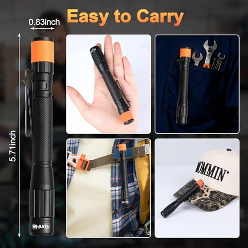 KunHe 480 Lumens Small LED Pen Flashlight Rechargeable IPX6 Waterproof 2 Light Modes Pocket zoomable Pen Flashlight with Steel Pocket Clip USB C Charging Work Light for Inspection Repair Emergency - size: 1 PACK