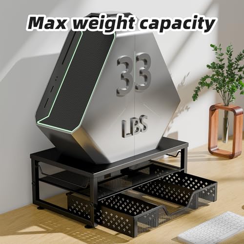 Simple Trending 2-Tier Monitor Stand Riser, Laptop & Printer Stand, Black | Metal Desk Organizer with Drawer, Desktop Organizer, Ergonomic Design, for Home Office, 16.34"W x 10.35"D x 3.5"H - size: 16.34"W x 10.35"D x 3.5"H