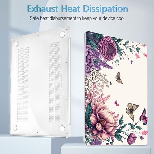 Mektron Case for MacBook Air 13 inch M1 A2337 A2179 A1932,Hard Cover 2018-2021 Air 13-inch with Touch ID, Exclusively Designed Protective Shell with Screen Protector,Butterfly Flower C077 - color: Butterfly Flower C077
