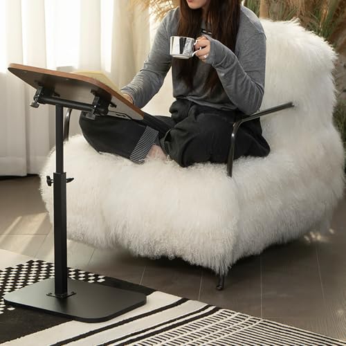 ACEQLYT® Small Adjustable Side Table, Adjustable Height & Flip-Over Panel Design & 360° Swivel, Couch Armrest C Shaped End Table, Laptop Stand for Couch