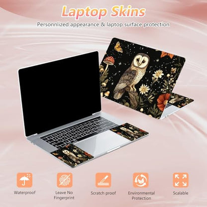 Laptop Skin Sticker Decal 12" 13" 13.3" 14" 15" 15.6",Waterproof Scratch Resistant Vinyl,Reusable Easy to Apply,for MacBook HP Dell Notebooks Netbooks Laptop,2 Wrist Pads,Cute Owl Floral - color: Cute Owl Floral