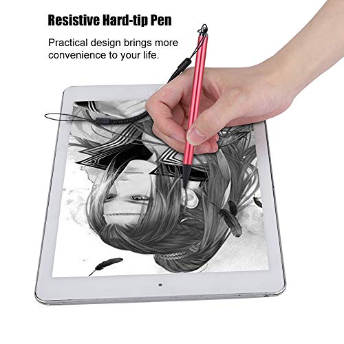 Universal Touch Pen, Black/Silver/Red Resistive POS PDA Navigator Tablet Screen Touch Painting Pen with Hanging Spring Rope(Red) - color: Red