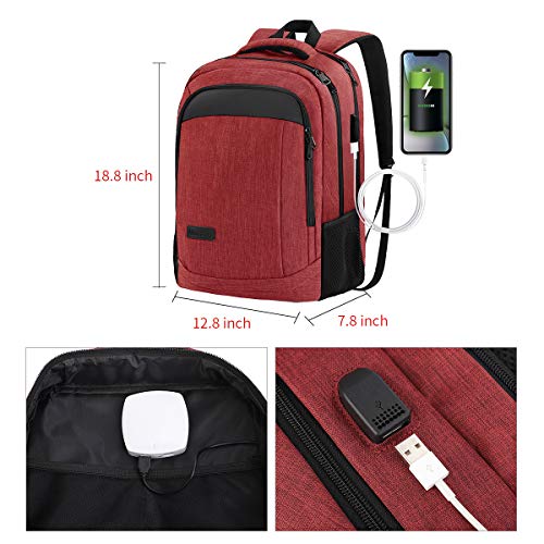 Monsdle Travel Laptop Backpack Anti Theft Backpacks with USB Charging Port, Travel Backpacks Business Work Bag 15.6 Inch College Computer Bag for Men Women, Red