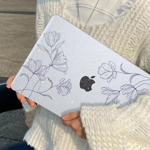 Case Compatible with MacBook Air 13 inch M5 2026-2022 M4 M3 M2 A3449 A3240 A3113 A2681, Plastic Hard Shell Scratch Resistant Protective Cover for MacBook Air 13.6 M5 Case, Purple Line Flower - color: Purple Line Flower