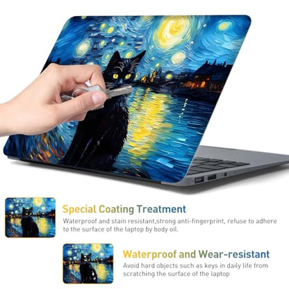 12.1-15.6 Inch Laptop Skin Decal, Universal Reusable Vinyl Laptop Cover Sticker, Waterproof Art Decal Protector - Starry Night Cat - color: Starry Night Cat