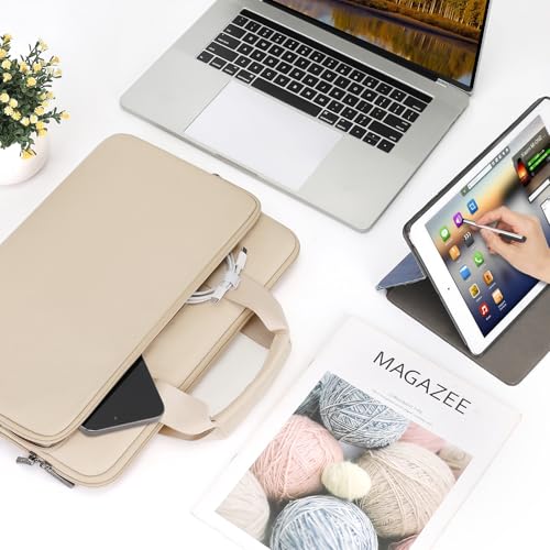 DOMISO 17 inch Laptop Sleeve Protective Case Cover Compatible with 17-17.3 inch HP Dell ASUS Lenovo Chromebook,Waterproof Computer Cases Bag with Handle,Beige - color: Beige, size: 17-17.3 inch
